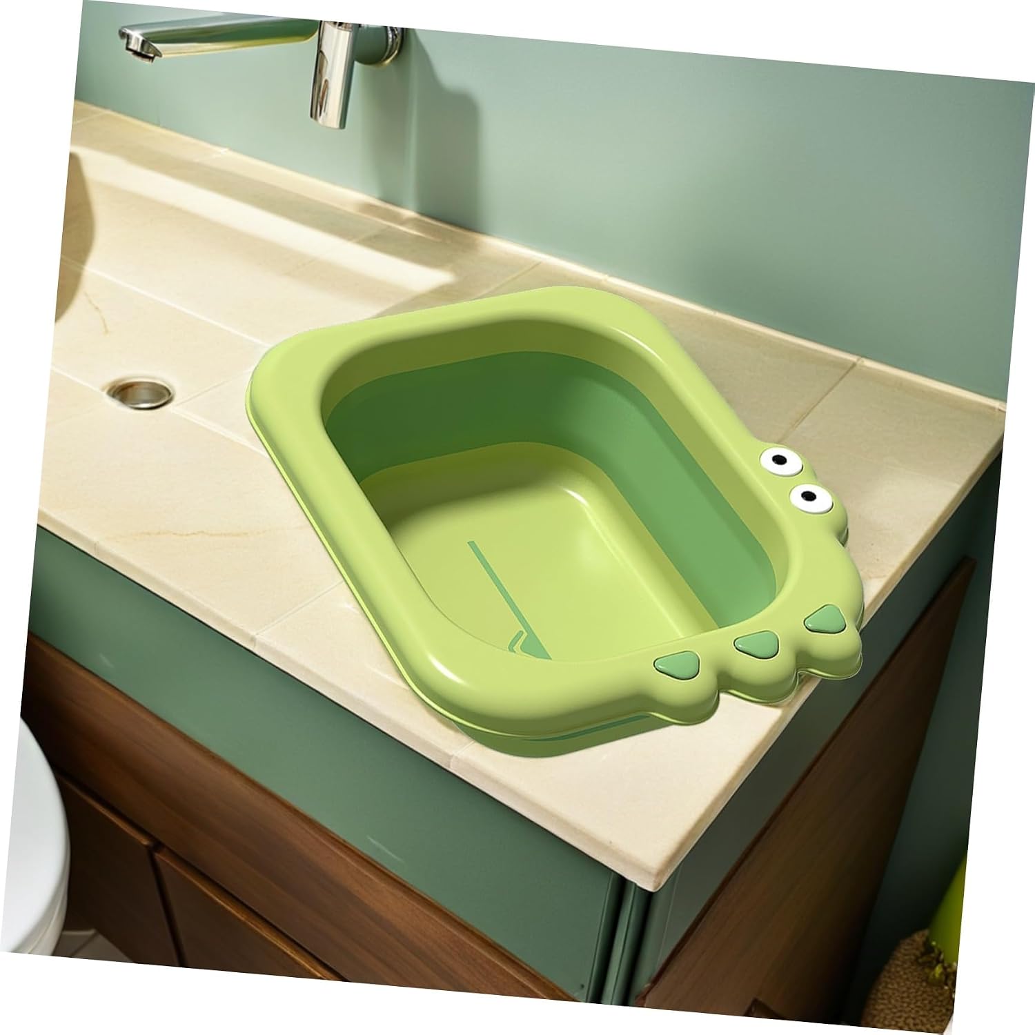 Vaguelly Foldable Washbasin for Newborns, Portable Wash Basin in Green, Thickened Safe Collapsible Bath Tub for Travel and Home Bathing