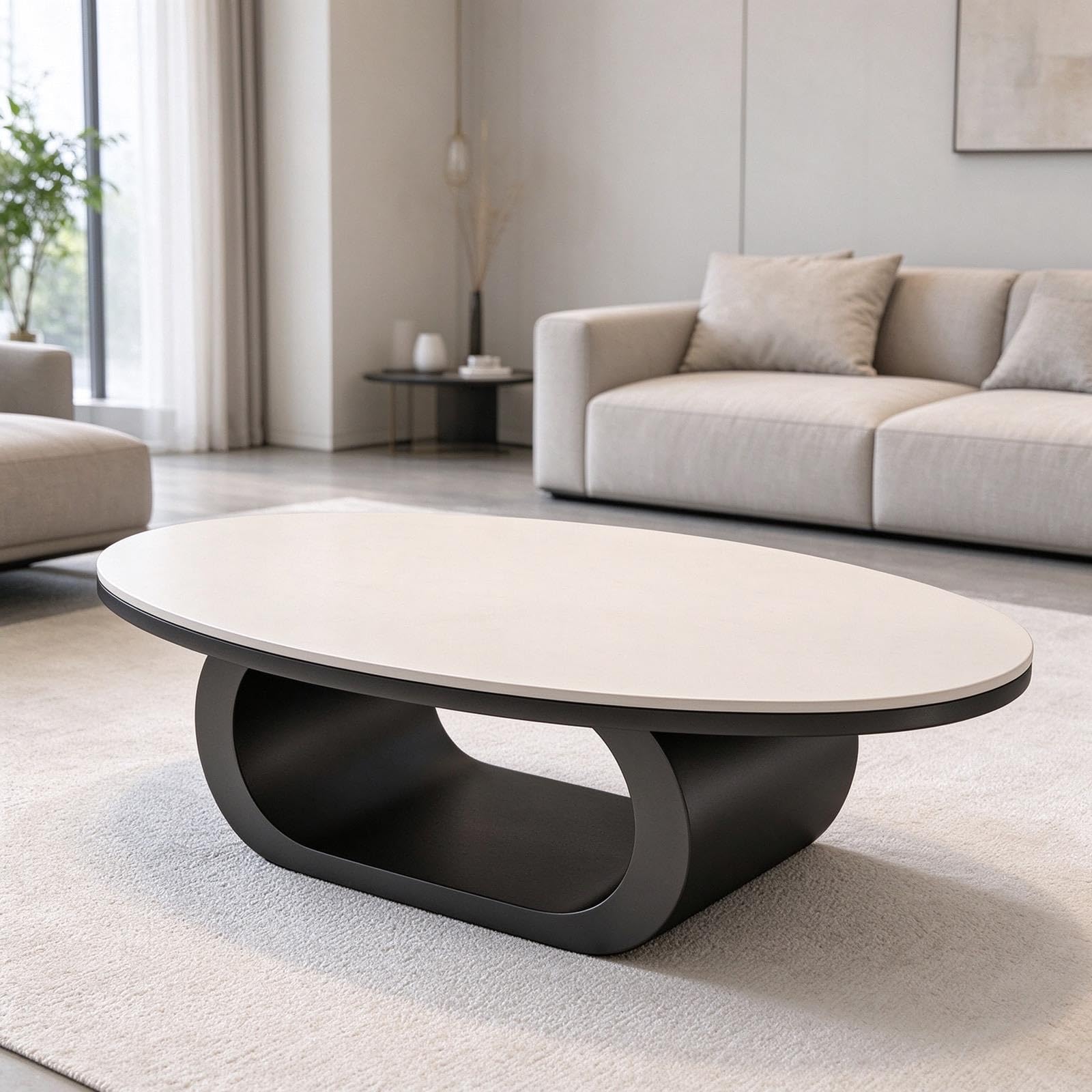 Mesa de Centro Ovalada, Diseño Moderno con Tablero de Piedra