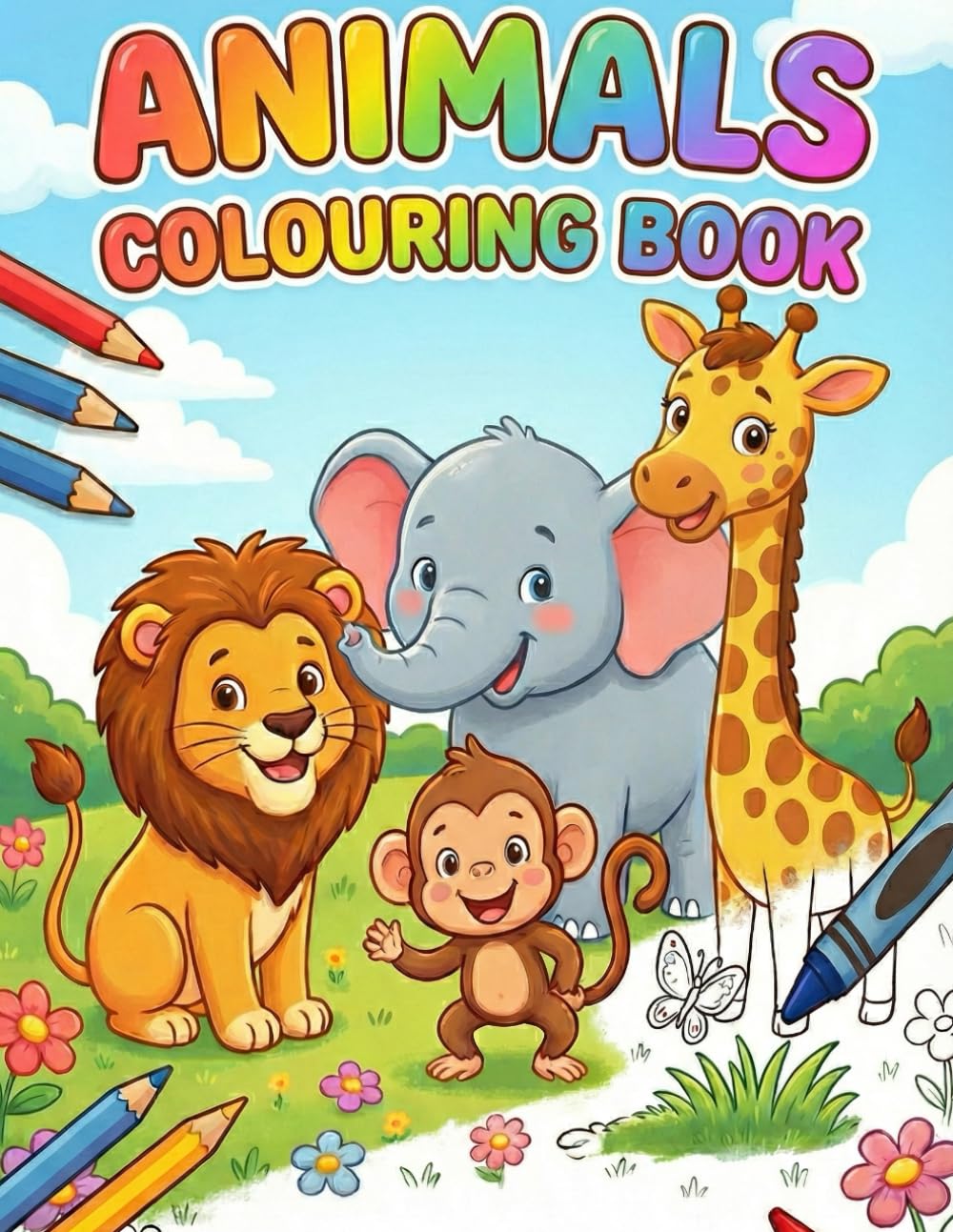 Animal Colouring Book: 15 Cute Animals with Reference Pictures for Children
