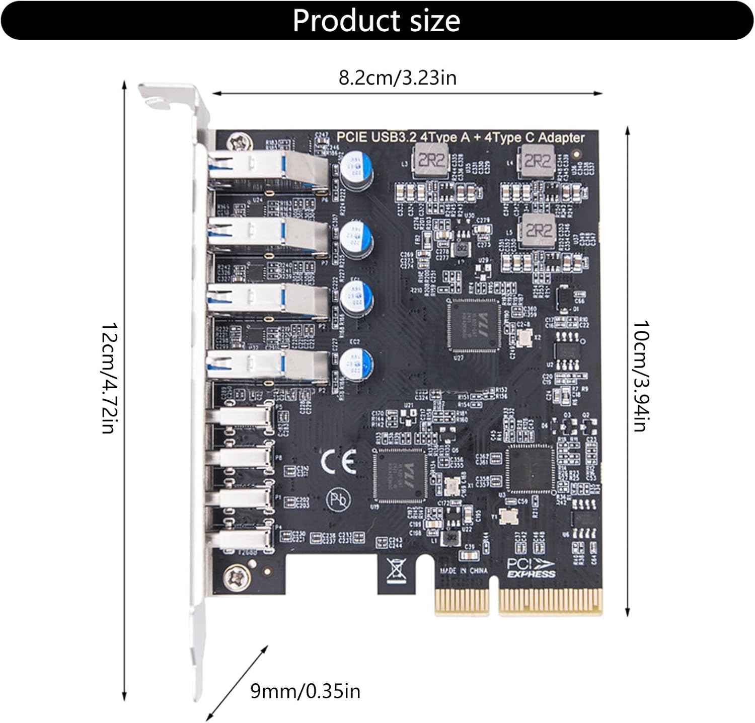 PCIe to USB 3.2 and TypeC Expansion Card Featuring 4 USB3.2 and 4 Type C at 10Gbps+10Gbps Speed Expand PC Connection