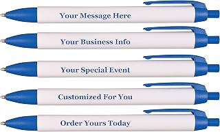 RevMark USA Made Personalized Widebody Ballpoint Pen, Custom Printed Name, Business or Event Information, Advertising, Promotional Marketing, Smooth Black Ink, Bulk Pack (Blue, 100 Pens)