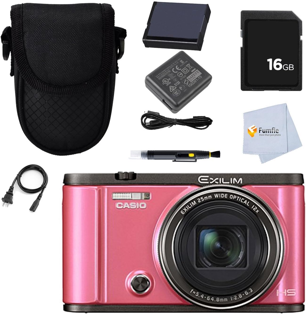 Casio Exilim EX-ZR3500 Self-Portrait Compact Digital Camera (Pink) + 16GB Memory Card + Battery + Adaptor & More