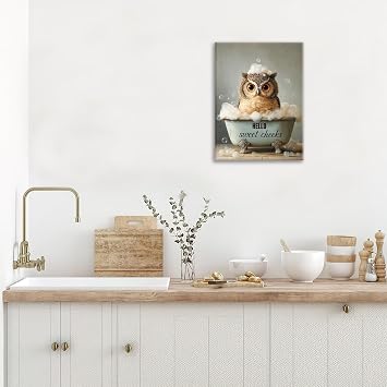 Owl Canvas Wall Art Owls Bathroom Decor Hello Sweet Cheeks Pictures Painting Owl Prints Modern Artwork for Bathroom Living Room Bedroom Office Framed Wall Decor 12x16