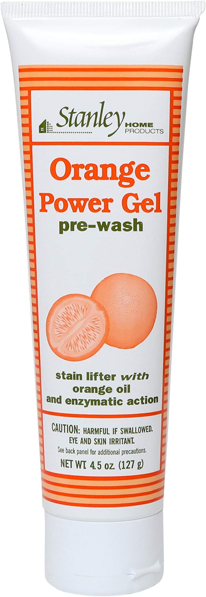 Stanley Home Products Orange Power Gel Pre Wash - Laundry Stain Remover - Spot Treat Tough Stains Works Immediately Cleans and Deodorizes Fabrics Ideal for Blood Oil Grease and More