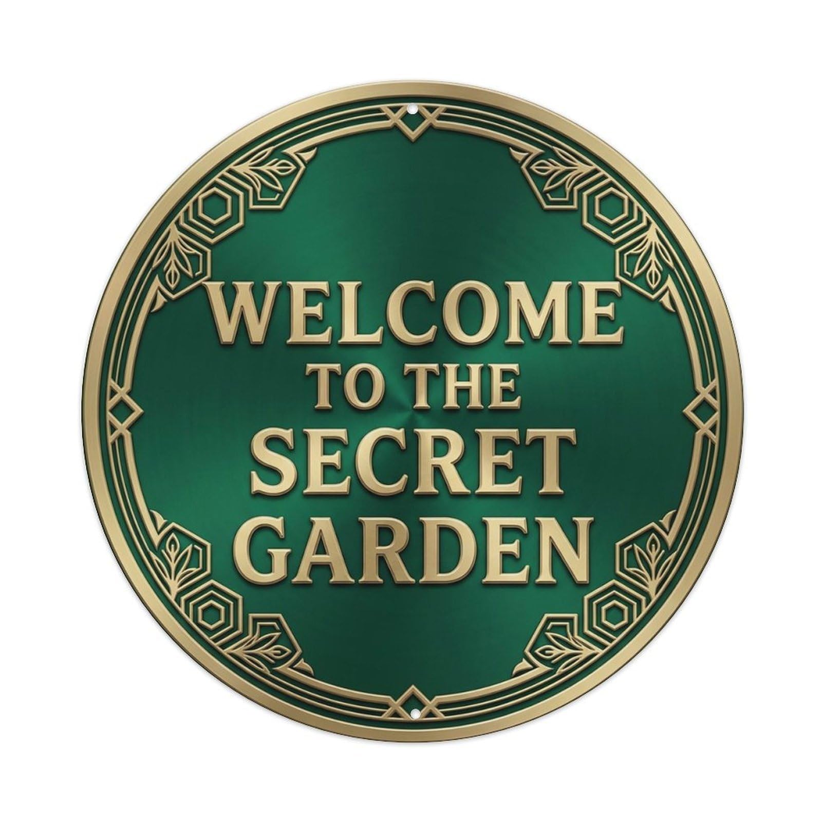 Vintage Welcome Secret Garden Brass Emerald Brushed Metal Tin Sign