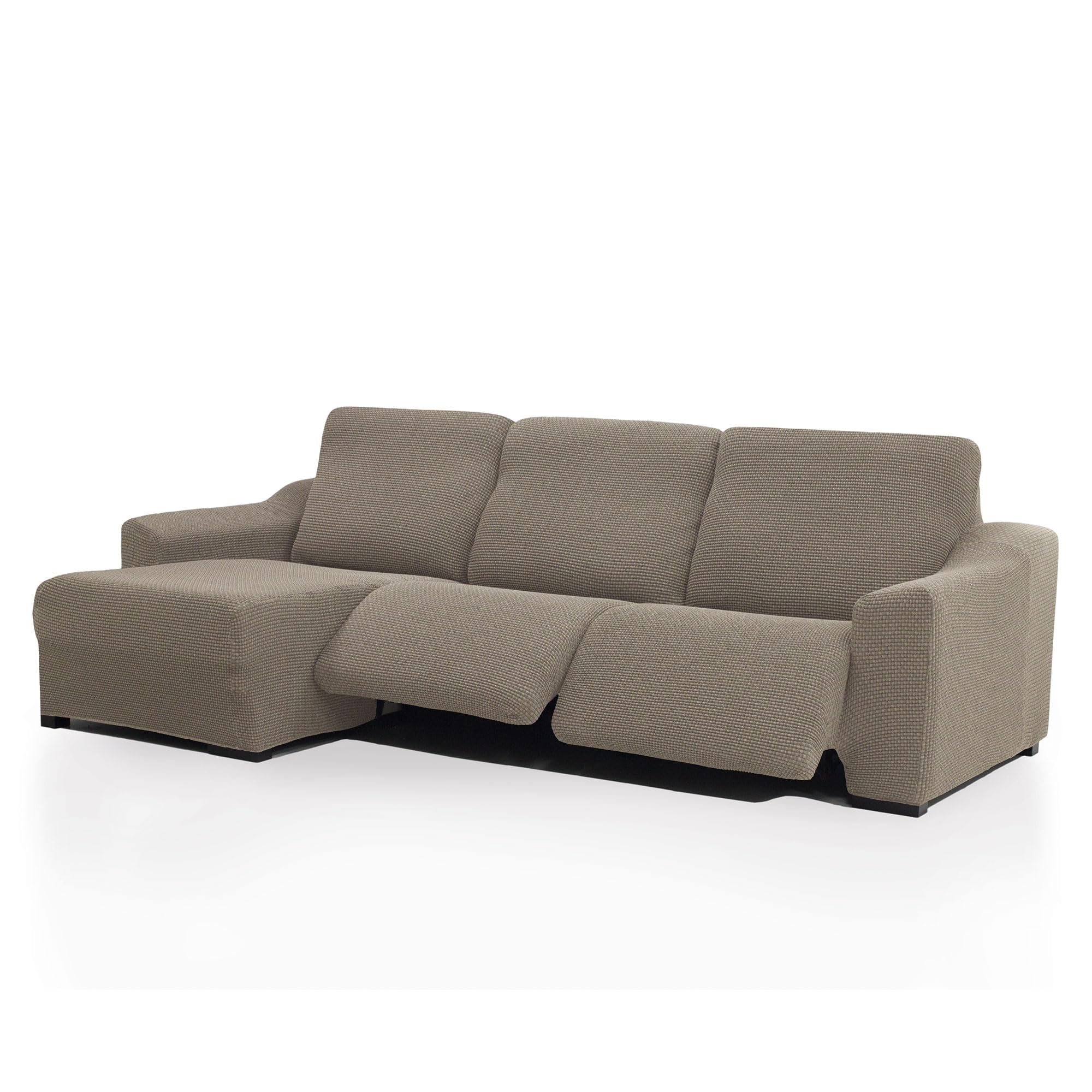 FAVERTI® Funda Chaise Longue Super Elástica Brazo Corto Izquierdo (Visto de Frente) Dos Pies | Modelo NOVELE | Lino | Protector de Calidad de Tejido Jacquard Tacto algodón