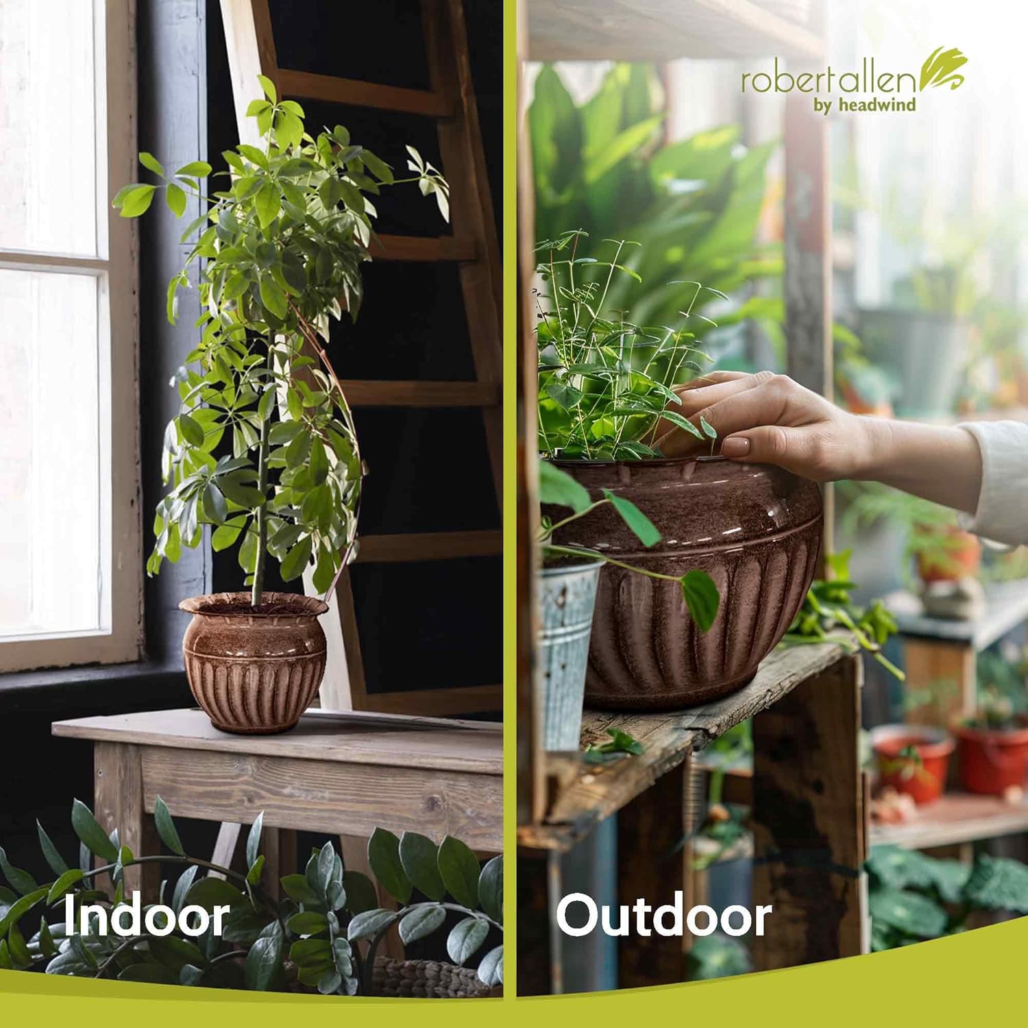 Headwind Ironstone Sutton Classic – 12" Rosewood Brown Decorative Planter with Glossy Durable Finish with Drainage Plug – Lightweight Indoor & Outdoor Flower Pot Use by Robert Allen