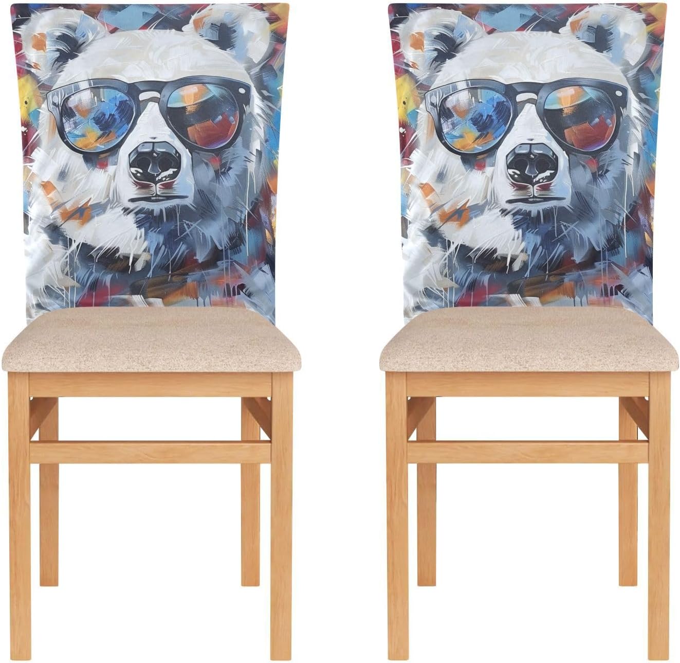 ALAZA Cool Bear Chair Back Cover Set of 6, Washable Reusable Removable Chair Slipcovers Decorative Chair Cover for Home Kitchen Wedding Party