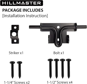 Hillmaster Slide Bolt Gate Latch for Wooden Fence Door Lock With Padlock Hole, Heavy Duty Sliding Lock, Black Barrel Bolt Latches Hardware for Wood Vinyl Fence Barn Shed