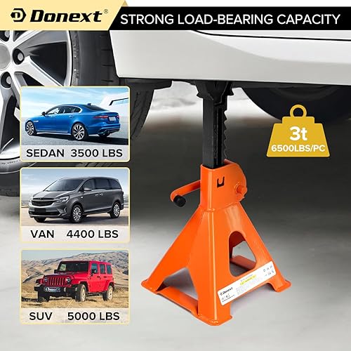 Vista 30 de Donext Jack Stands 3 toneladas (6,500 lb) de acero de capacidad, 1 par de soportes de elevación rojos ajustables