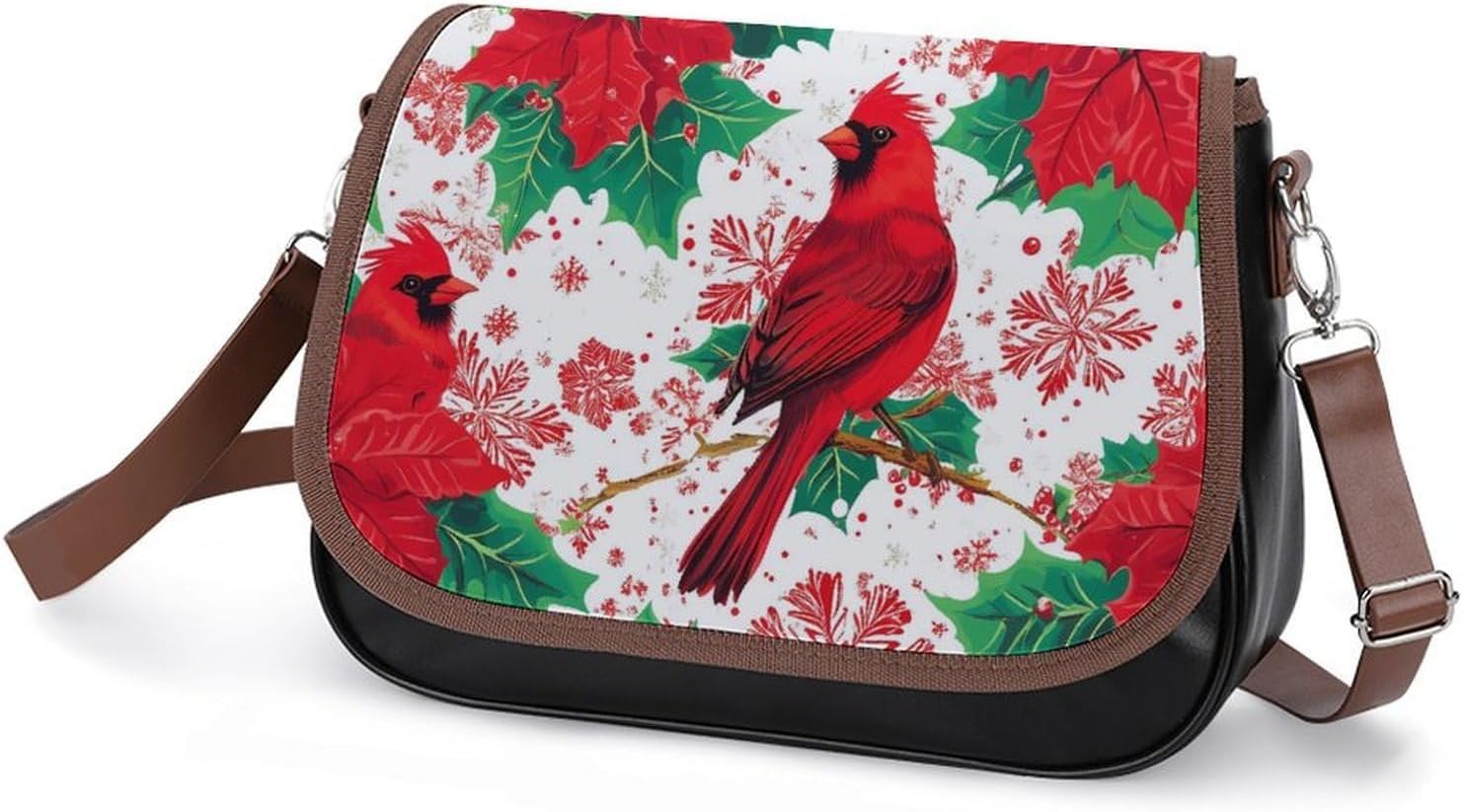 Cardinal Bird Poinsettias Shoulder Bags for Women Tote Handbag Clutch Purse Messenger Bag