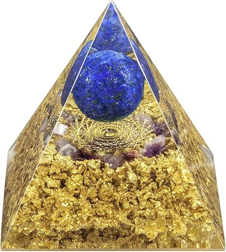 Rockcloud The Crown Chakra Pirámide de orgón Lapislázuli Bola de cristal Reiki Equilibrio Generador de energía para mediación Yoga Decoración de