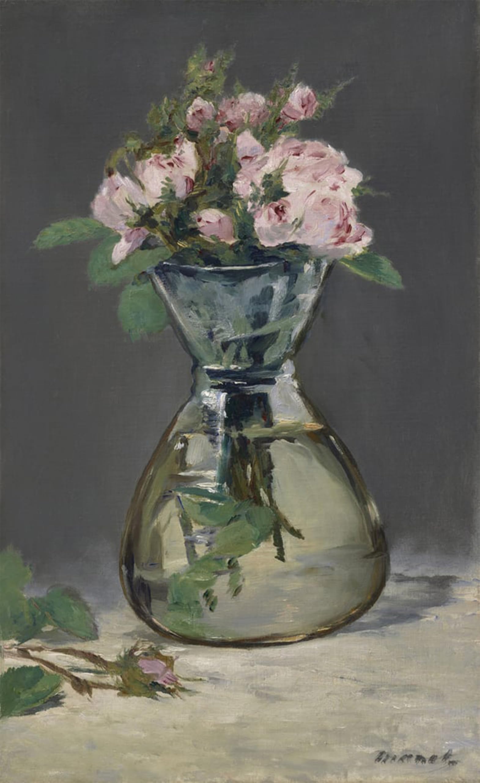 POSTERIIk Vintage Classic Picture Landscape Artwork Moss Roses in a Vase by Edouard Manet Portrait Canvas Painting for Office Home Decor 60x90cm
