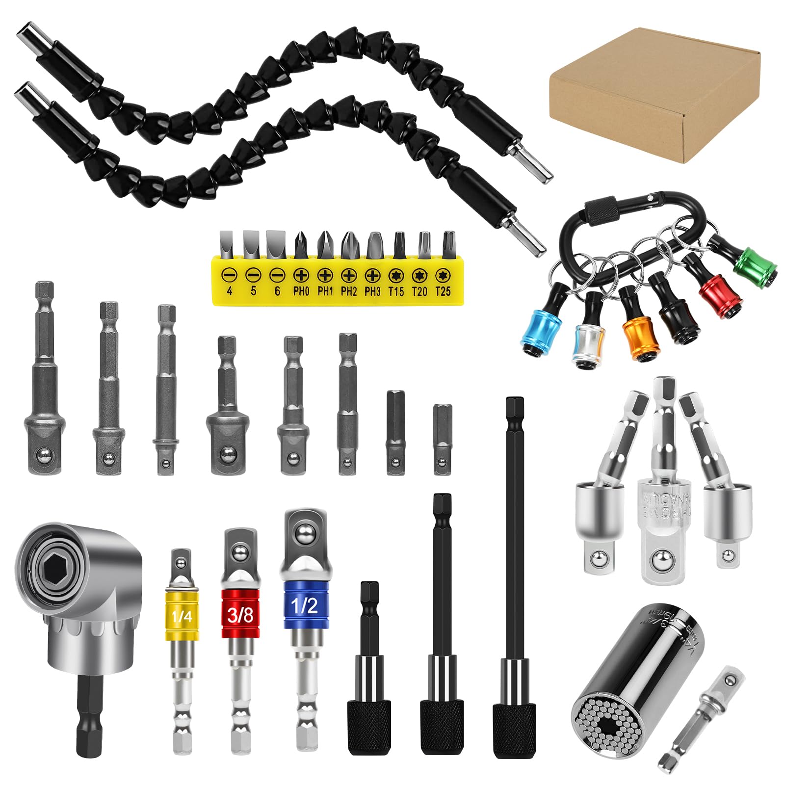 GALLIA Drill Bit Extension Set - 38 Pcs, Right Angle Adapter -1