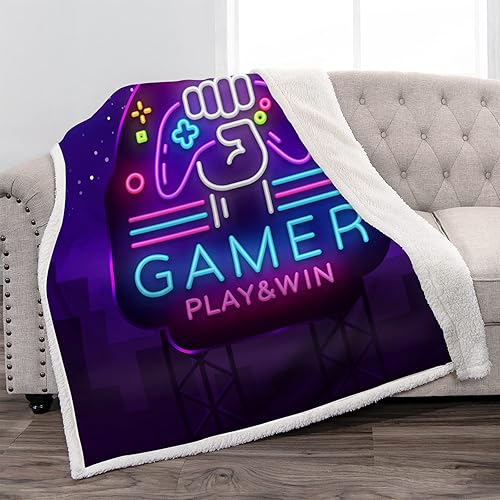 Jekeno Regalos de juegos para jugadores, suave felpa cálida de neón, impresión de gamepads, manta Sherpa para adolescentes, niños, niñas, adultos,