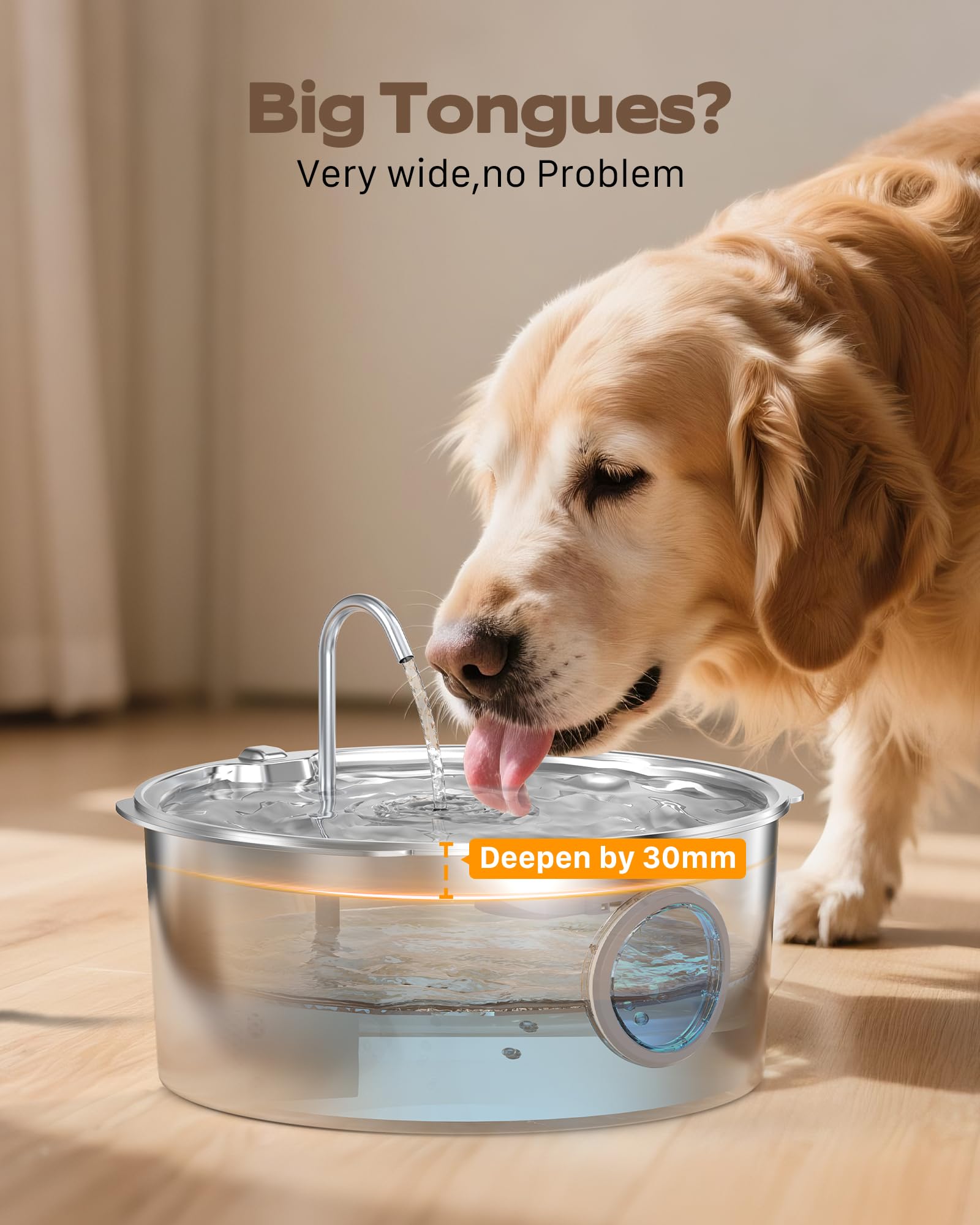 Dog Water Fountain for Large Dogs: Stainless Steel Dog Fountain Water Bowl - 3.2Gal/406oz/12L Super Quiet Big Cat Water Fountain with Visual Water Level -Great for Large Dogs Cats and Multi-Pet Home - image 4