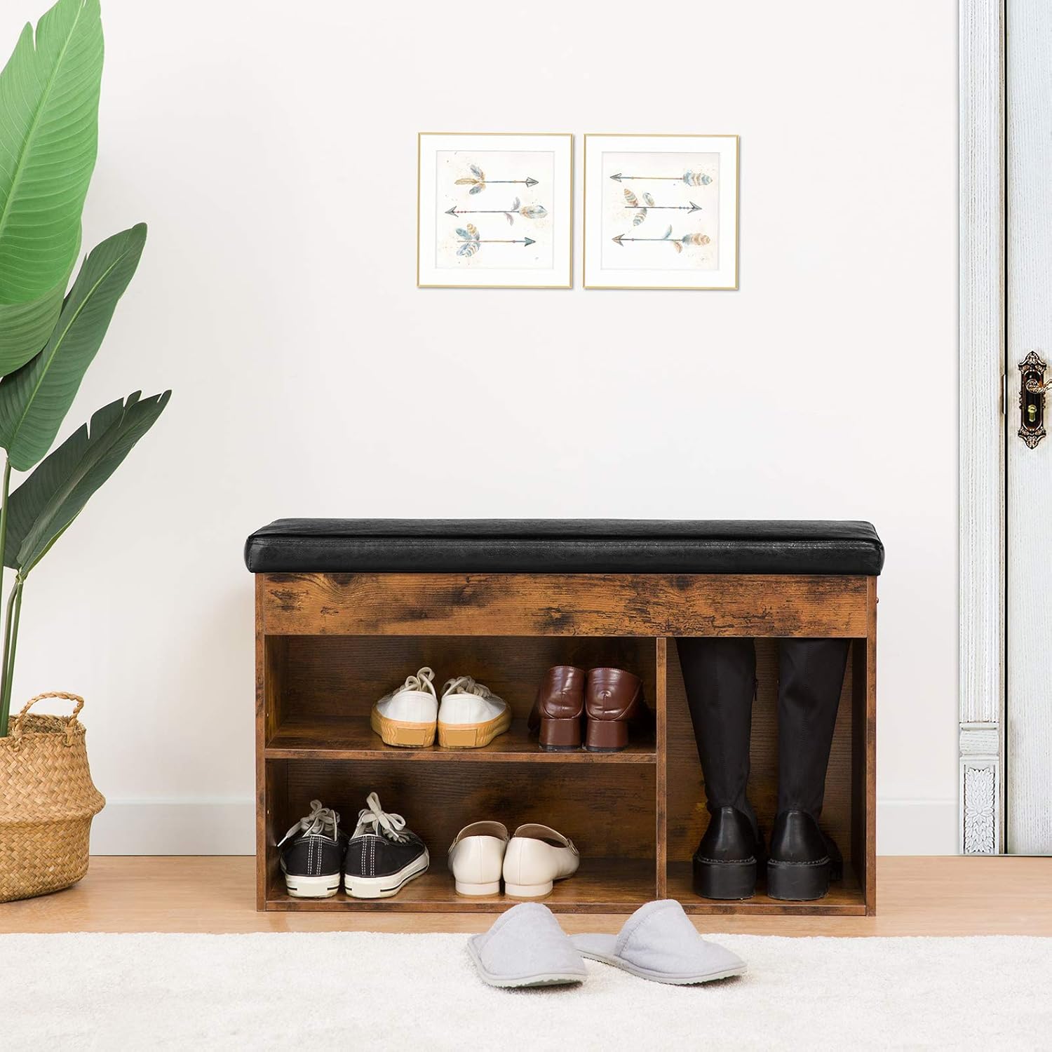 HOOBRO Shoe Storage Bench with Padded Cushion, Entryway Bench with Flip-Open Storage Box and Adjustable Shelf, Shoe Rack with Hidden Compartment, for Entryway, Living Room, BF-BG40HX01