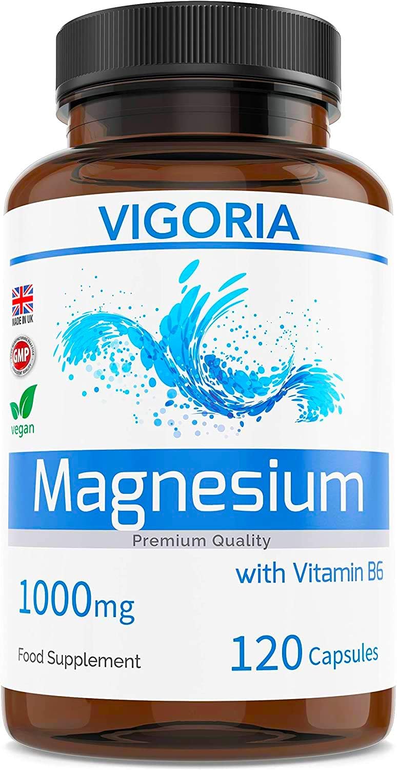 Vigoria Magnesium for Healthy Muscles and Bones - Reduction in Tiredness and Fatigue and a Good Night's Sleep - 1000mg - 120 Capsules - 2 Month Supply - Highly Bioavailable - Non-GMO - Vegan - UK Made