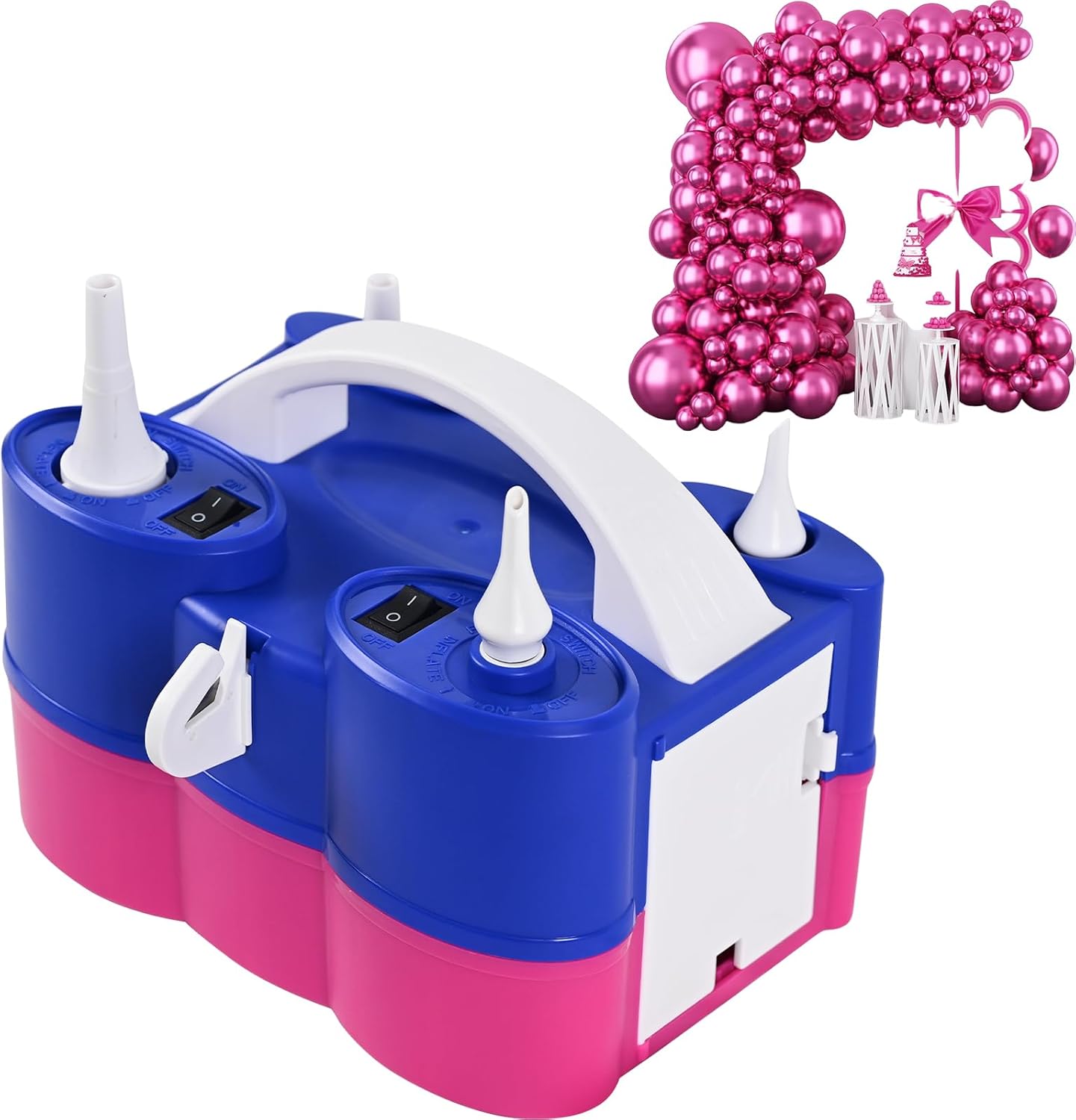 123Pcs Chrome Pink Balloon with 3-in-1 Air Pump Electric Set, Air Pump for Inflatables and Balloon Portable Balloon for Latex 260q Foil Balloon AC 110V Inflator Deflator for Pool Floats Air Mattress