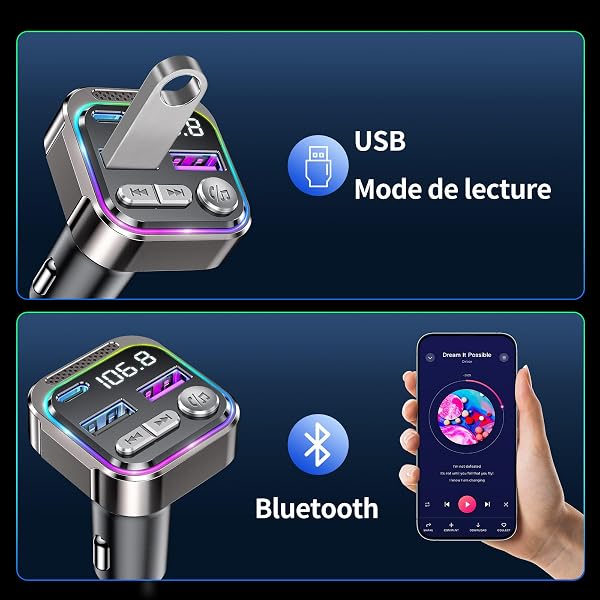 GizmoVine Transmetteur FM Bluetooth Voiture, Émetteur Radio avec Prise Allume Cigare, USB C QC PD 36W Adaptateur, Autoradio Bluthooh pour Téléphone Kit Mains Libres, Car MP3 Musique Player - 5