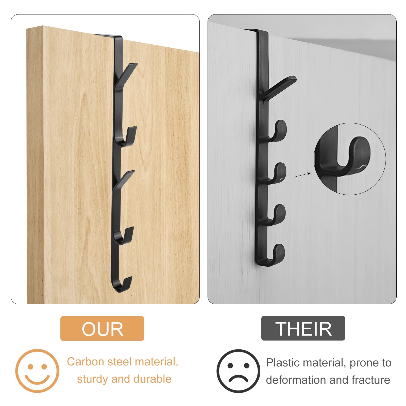Colgador Puerta 5 Piezas x 5 Ganchos Perchero Puertas 30 cm Gancho Vertical para Puerta No es Necesario Taladrar para Ropa Toallas Sombreros Paraguas Ahorro de Espacio (Negro)