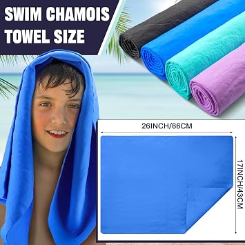 Tisancy 4 Pcs Swim Chamois Towel Shammy Sports Swimmers Towel for Diving Swimming Triathlons and Other Water Sports(26 x 17 Inch,Blue, Green, Dark Gray, Purple)