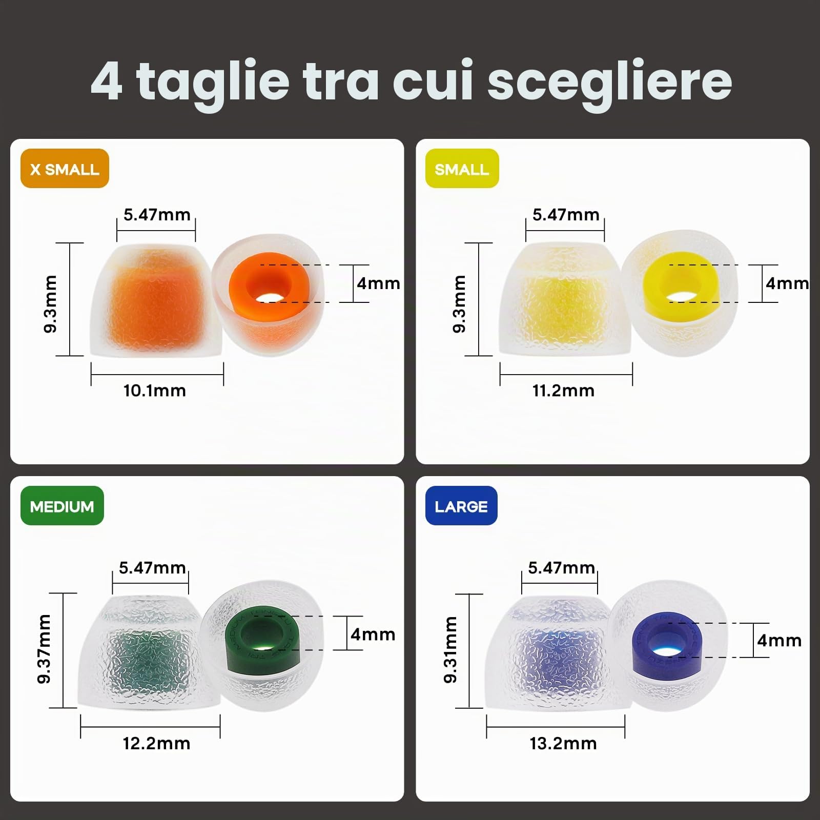 Linsoul Tangzu Tang Sancai Noble Earbud Tips,Cuscinetti in Acciaio Inox per IEM,Tappi per le Orecchie in Silicone Liquido,4 Paia,Opzionali XS/S/M/M/L per Cuffie In-Ear (XS/S/M/L-4 Dimensioni) | Cuscinetti sostituibili in silicone liquido, 4 paia per auric