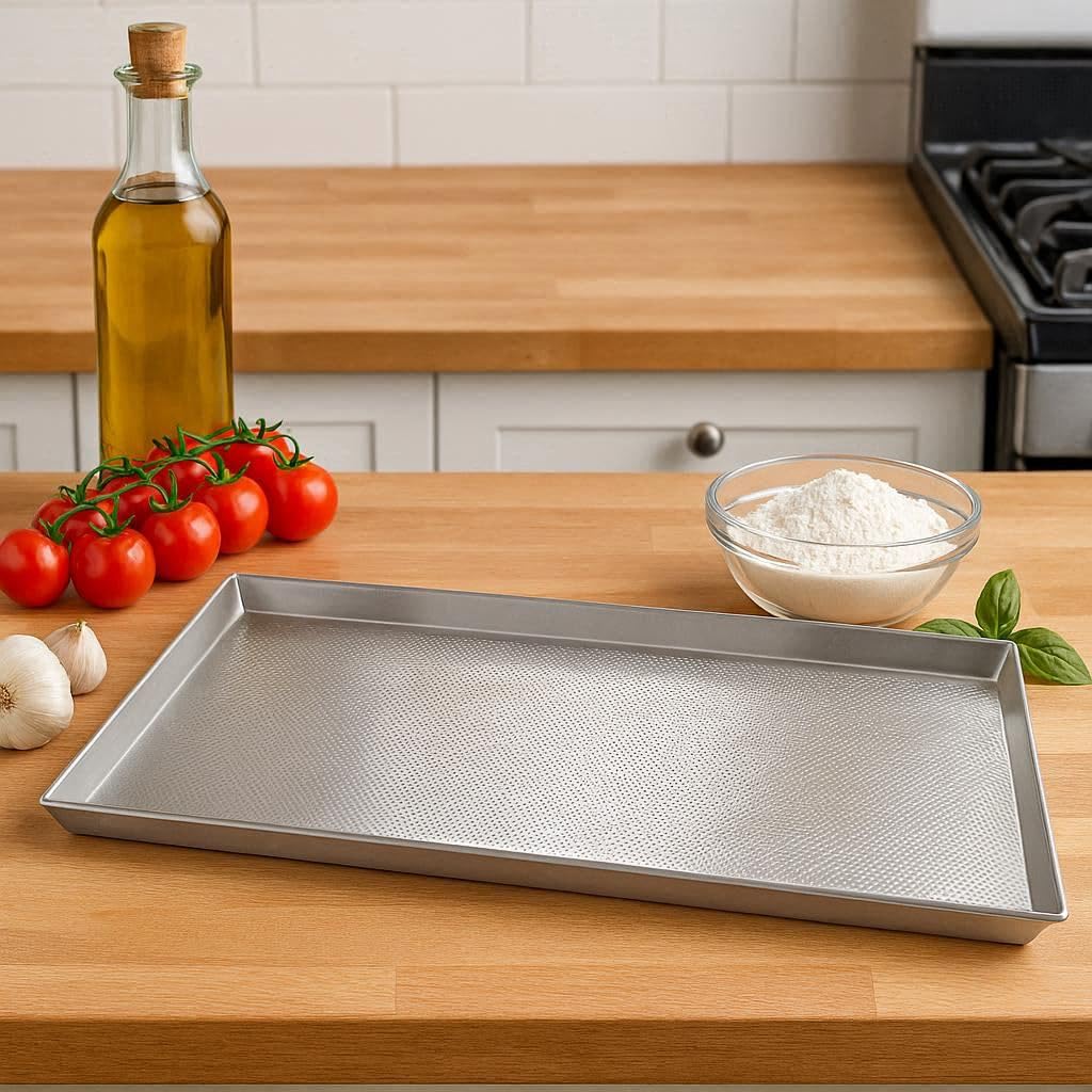 GIEMME - Teglia Forata Rettangolare in Alluminio Alimentare 37×72 cm – Bordo 3 cm – Ideale per Cotture Uniformi e Prolungate in Forno