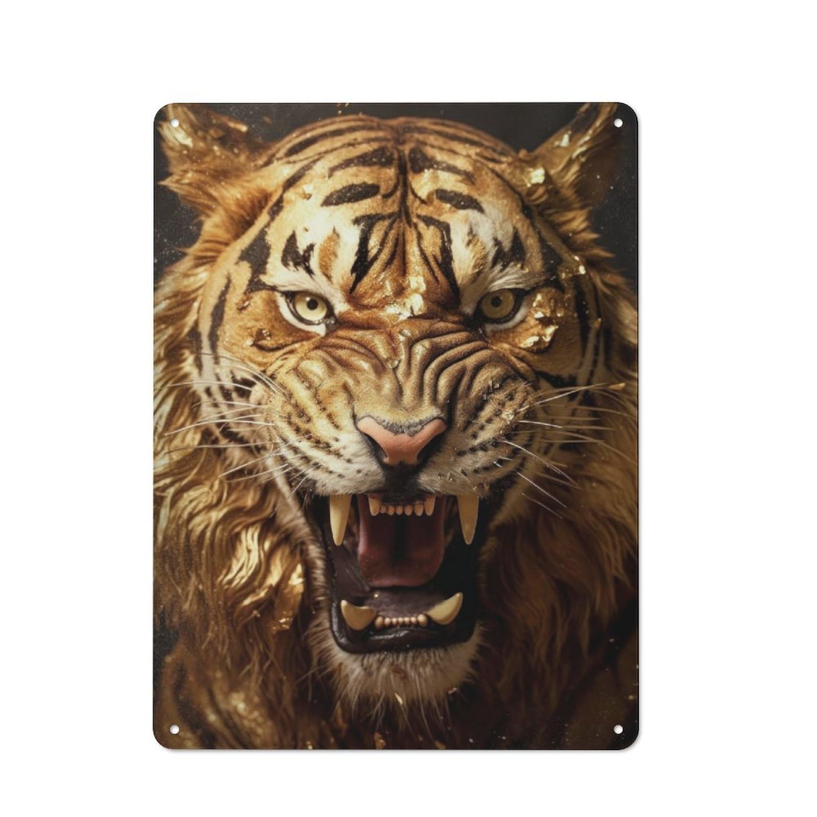 Junmoney Powerful Gold Tiger Rustic Metal Sign 40X30cm Featuring For Hallway Wall, For Collectors Decorating Hallways And Entrance Areas