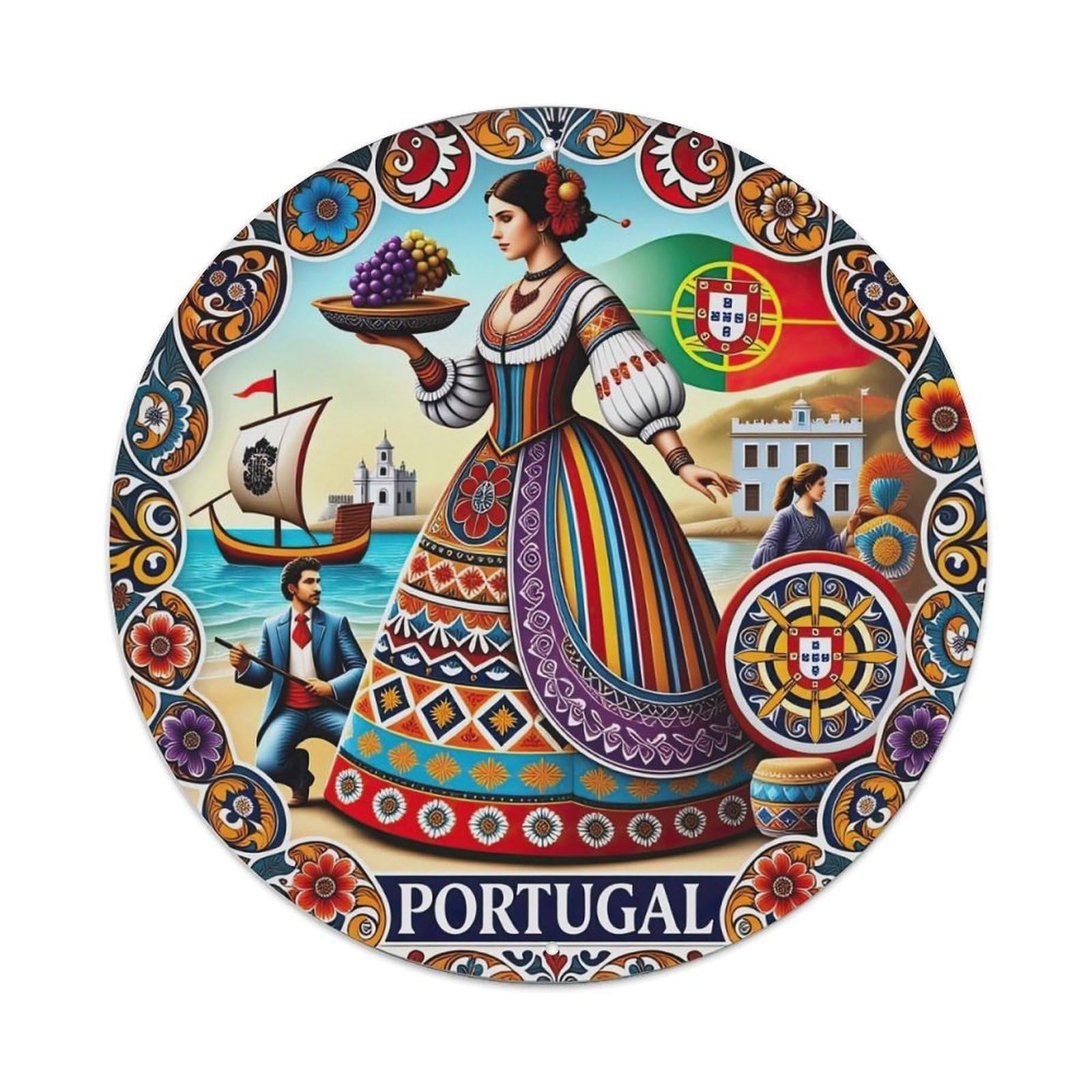 Portuguese Traditional Folk Art Metal Tin Sign