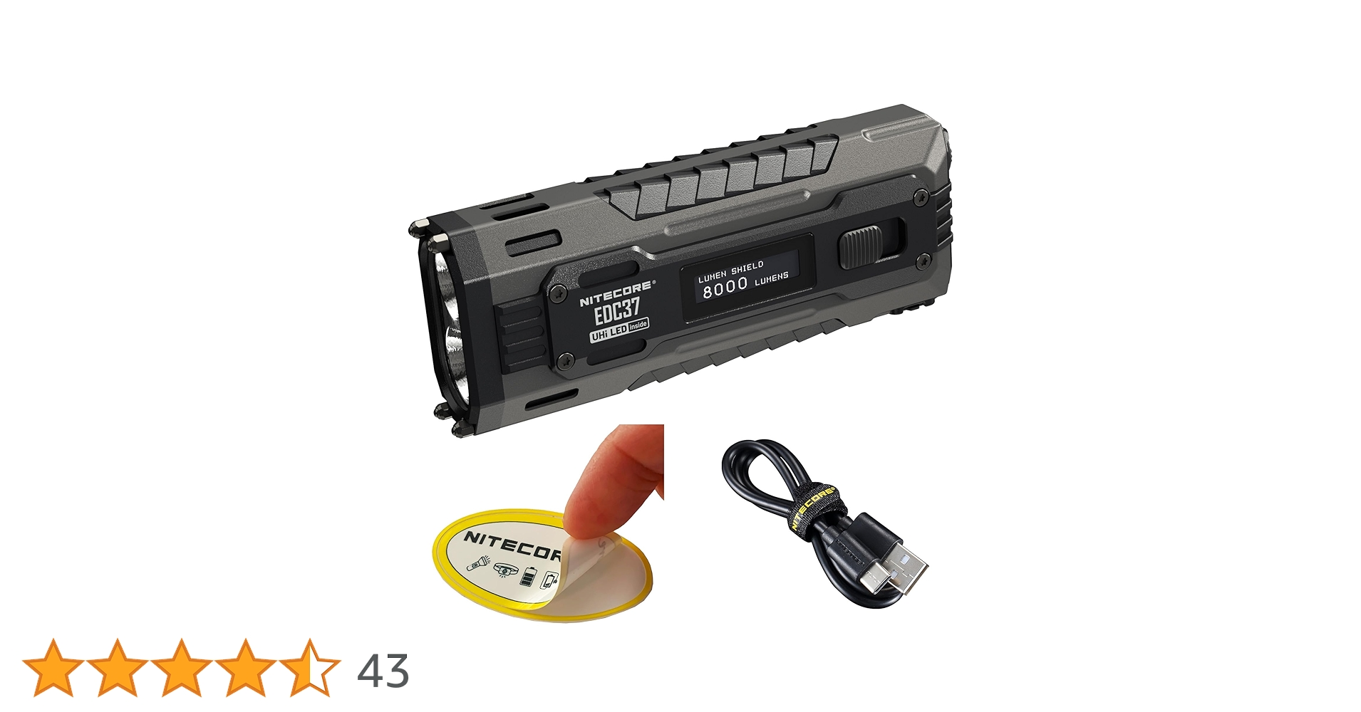 Nitecore EDC37 EDC Flashlight, 8000 Lumen Flat Shape USB-C