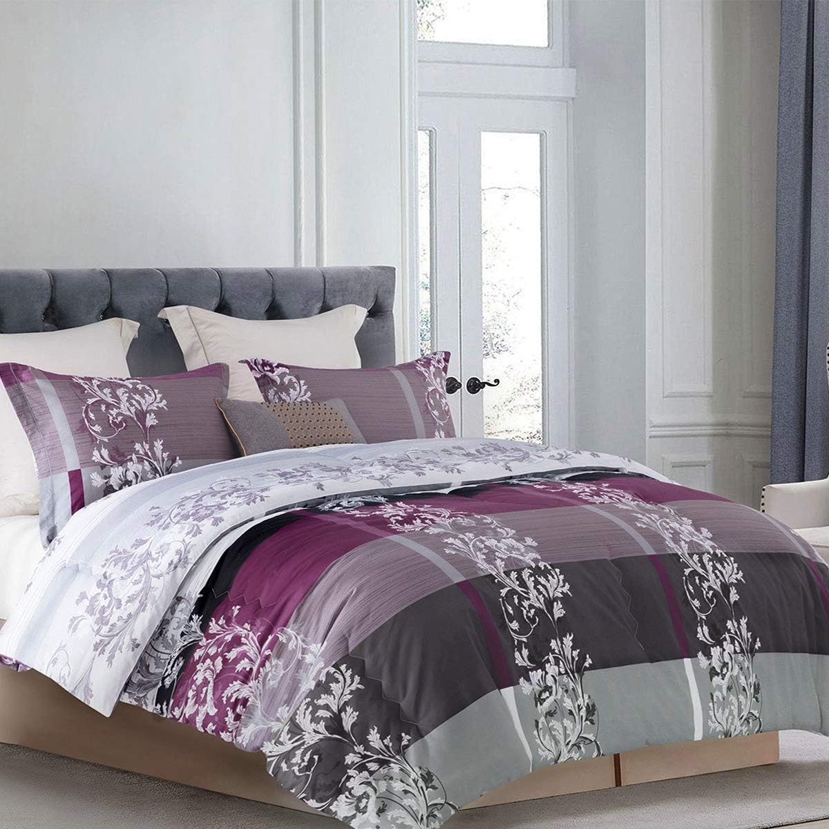 SLEEPBELLA Comforter Queen Size, 600 Thread Count Cotton Grey Paisley & Purple Comforter Sets, Down Alternative Bedding Set 3Pcs(Queen, Purple Paisley) - Image 3