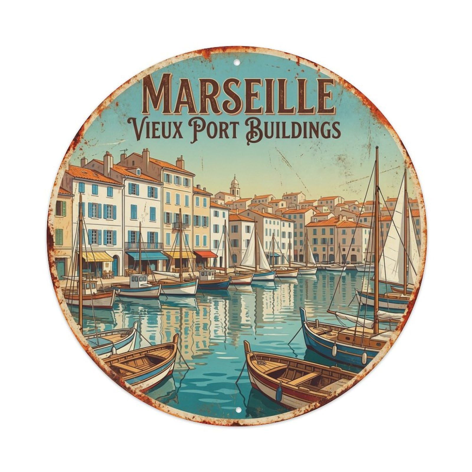 Vieux Port Marseille Buildings Waterfront View Metal Tin Sign