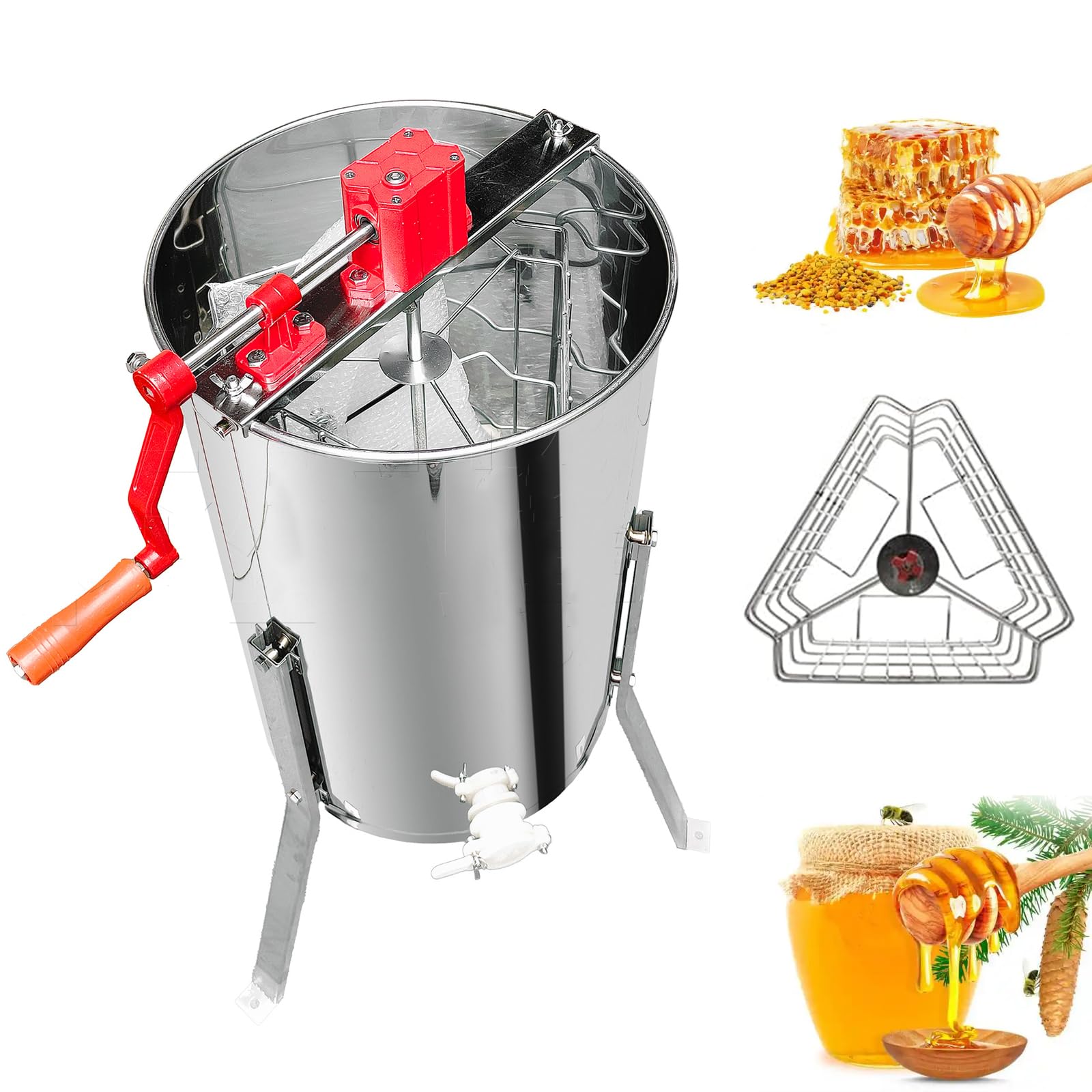 QYLTTDM Manual Honey Extractor, 3-frame Honey Spinner, Stainless Steel Beekeeping Tool, With Height Adjustable Stand & Transparent Lid, Transparent Lid, For Amateur And Small Scale Beekeepers