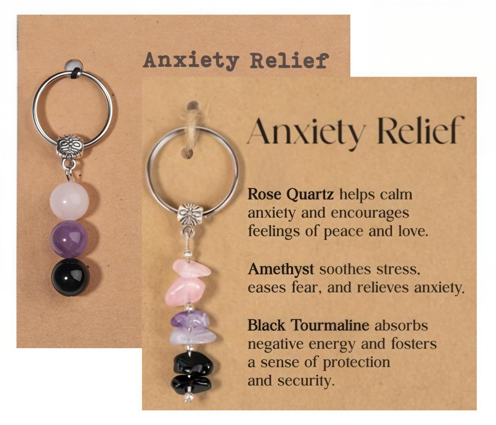 HKYUECHI 2 Pack Natural Crystal Keyring New Beginnings Healing Stones Keyring for Women Teacher Colleagues Friend Congratulations Retirement Leaving Graduation Motivational Gifts (Anxiety Relief)