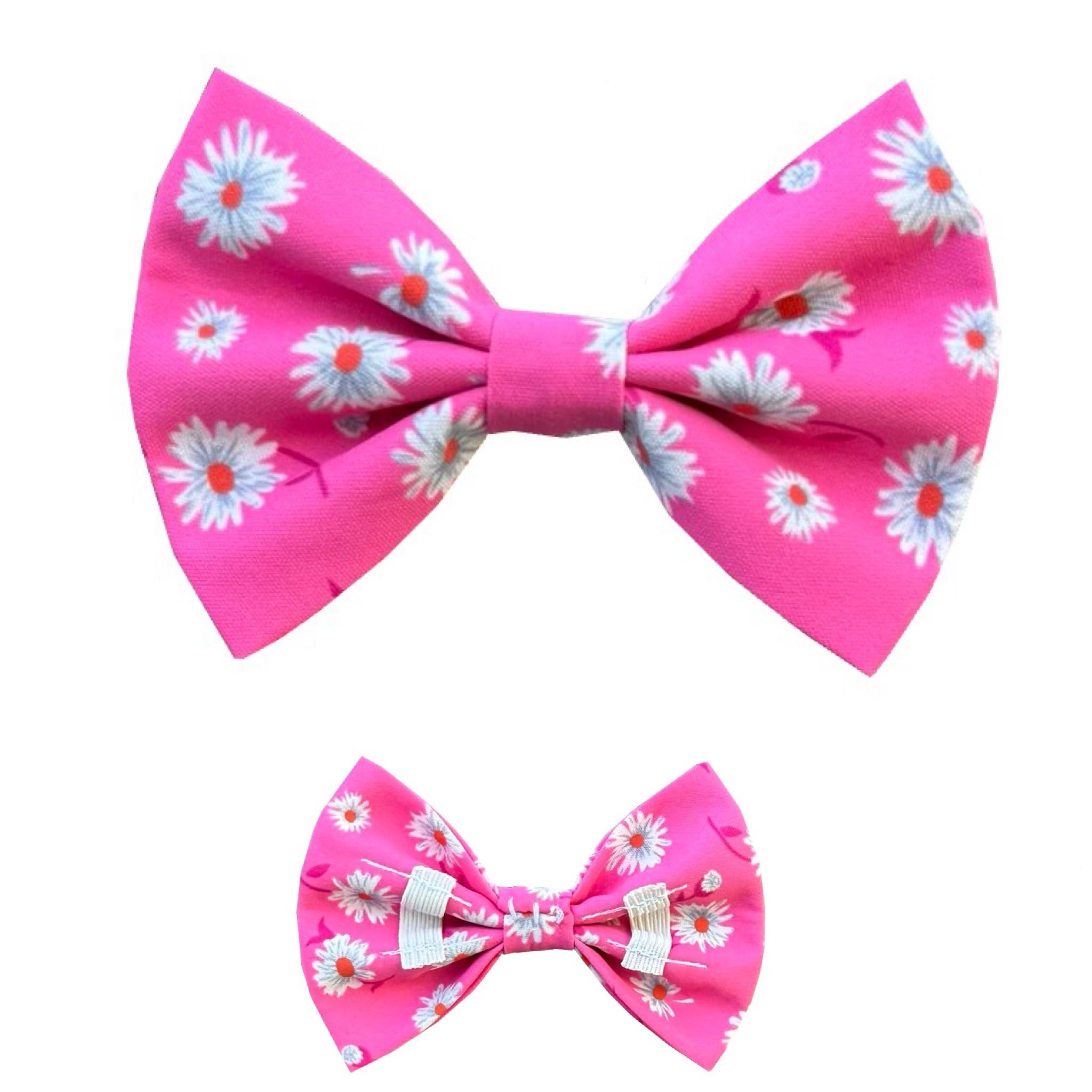 New Dogs Bow Tie Bowtie Summer Flowers red pink blue flower Elastic Band attach COLLAR ACCESSORY Handmade UK (Pink flowers Medium)