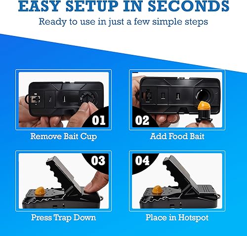 Miniatura 6 de Trampas grandes para ratas - Paquete de 4 trampas reutilizables a presión para ratas, ratones y ardillas  Control de roedores para interiores y