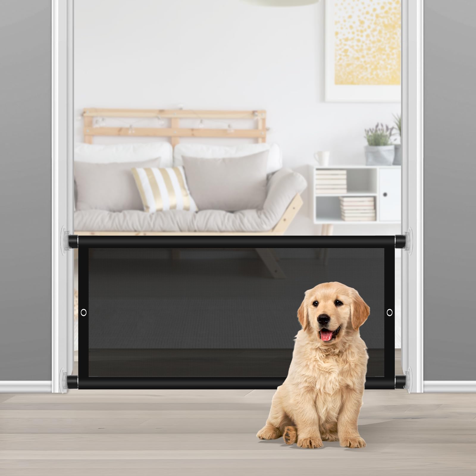 Dog Gate for Stairs, 27"-48" Width Expandable Pet Gates for The House, Pressure Mount Step Over Indoor Dog Gates for Doorways, Stairways, Small Dogs, Puppy