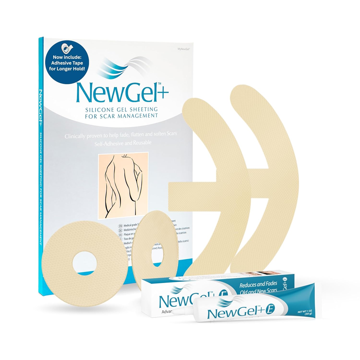 NewGel Plus by MyNewGel Breast Scar Care Bundle, Scar Gel with Vitamin E for Day + Ultra Thick Silicone Sheeting (BEIGE) for Night, All Day Treatment