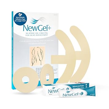 NewGel Plus by MyNewGel Breast Scar Care Bundle, Scar Gel with Vitamin E for Day + Ultra Thick Silicone Sheeting BEIGE for Night, All Day Treatment