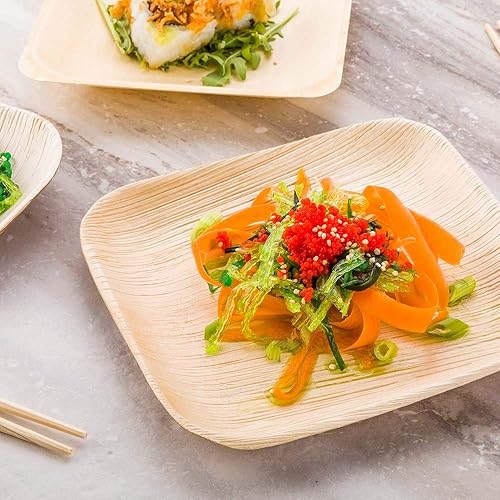 Miniatura 7 de Atmos Green Paquete de 25 platos llanos cuadrados de hoja de palma de 6 pulgadas, compostable, desechable, de alta calidad, resistente, ecológico,