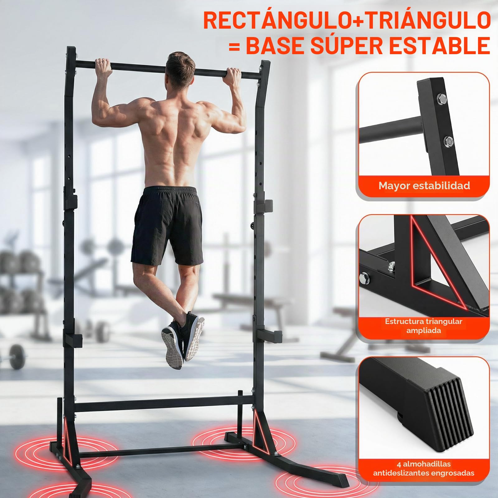 Power Cage Squat Rack Resistente, Torre de Fuerza Multifuncional Power Rack para Home Gym Dip Varilla, Gancho en J ajustable y barras de seguridad para dominadas con barra