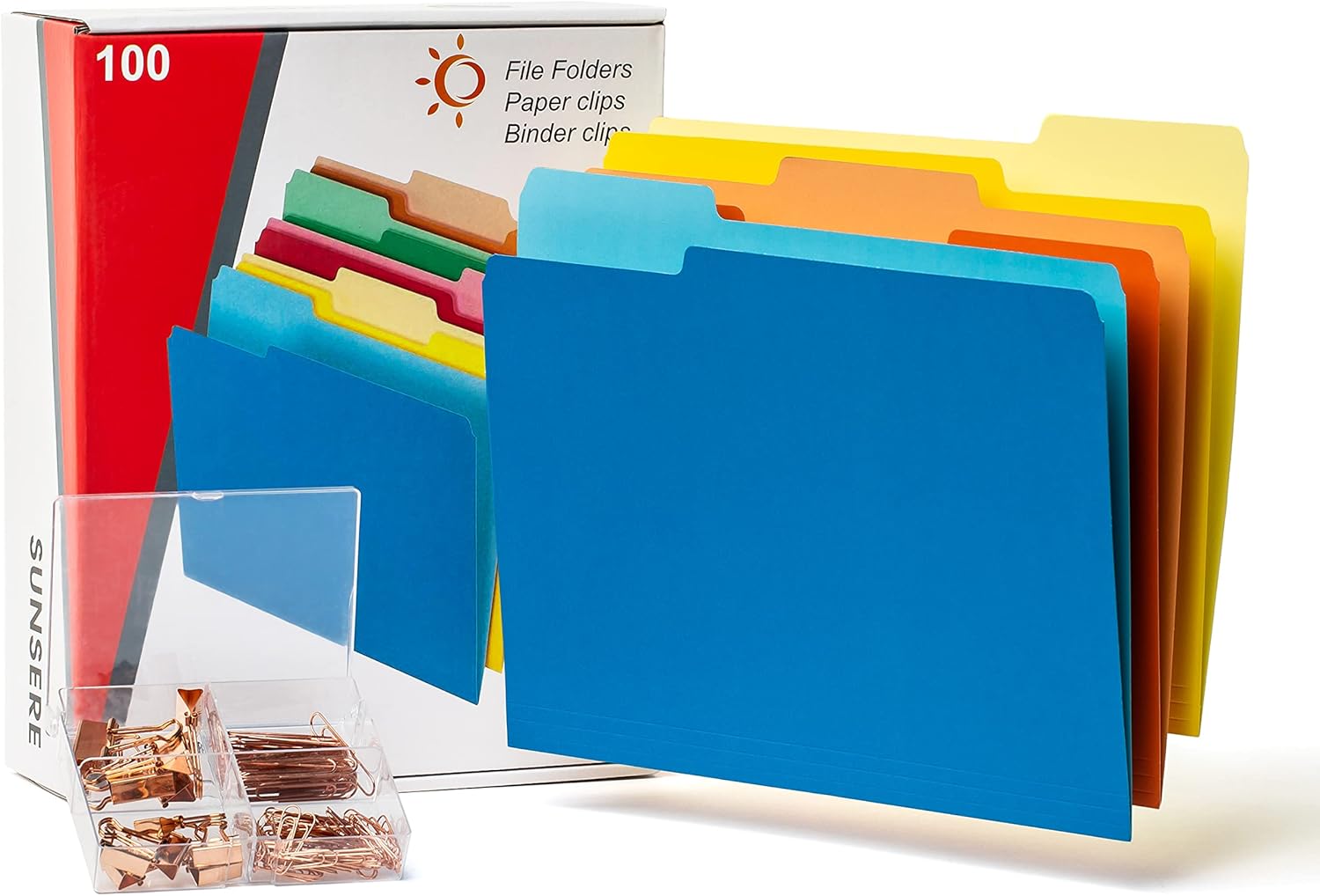 SUNSERE Colored File Folders with Paper and Binder Clips