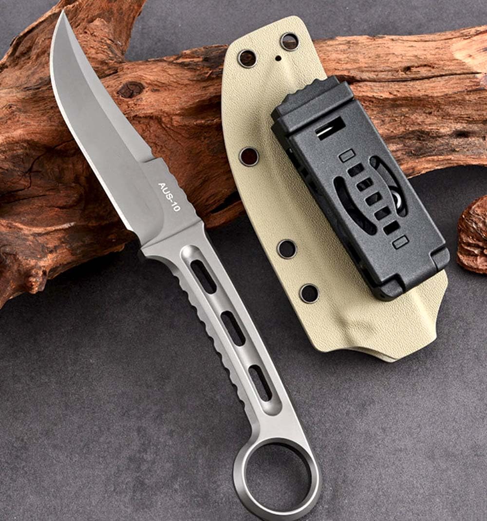 Festes Gegen Full Tang messer Edc Outdoor Jagdmesser Feststehende klinge tanto, gegen Einhandmesser, gerade scharfe stahl messer AUS10 griff, survival fixed neck knife, Gürtelmesser mit Kydex scheide