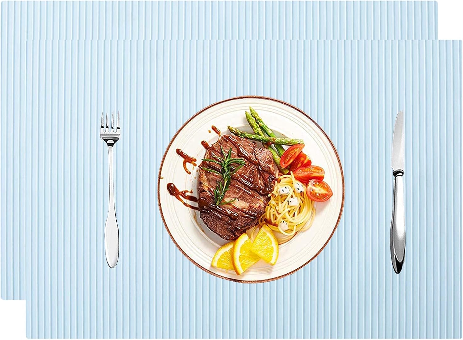 Silicone Placemats Set of 2 Heat Resistant Table Place Mat Blue Waterproof Non Slip Rubber for Home Kitchen Dining Reusable Washable Placemat