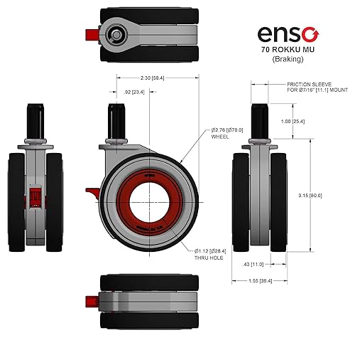 Miniatura 6 de Enso Ruedas de repuesto para silla de oficina, 70 Rokku Mu Series - Gris (juego de 5)