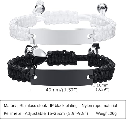 Miniatura 7 de VNOX Pulsera personalizada con nombre, fecha, cita, amistad, pareja, hecha a mano, cuerda trenzada, regalo de aniversario, Navidad, para él y ella,