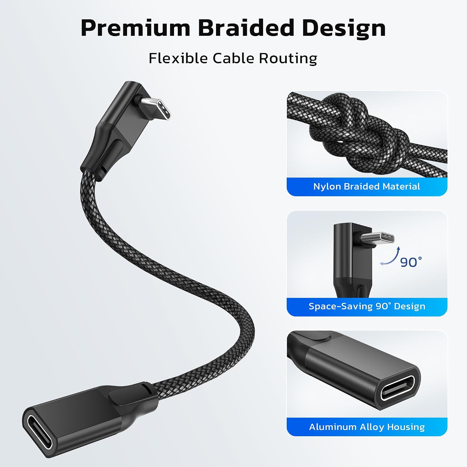 RUXELY Right Angle USB C Extension Cable 0.66FT,90 Degree Extender Cord | Type C 3.2 Gen2 Female to Male Extender Short Cord,L Shape Thunderbolt 3 Lead for iPhone 17e,iPad Air,Switch,Samsung S26 image 4