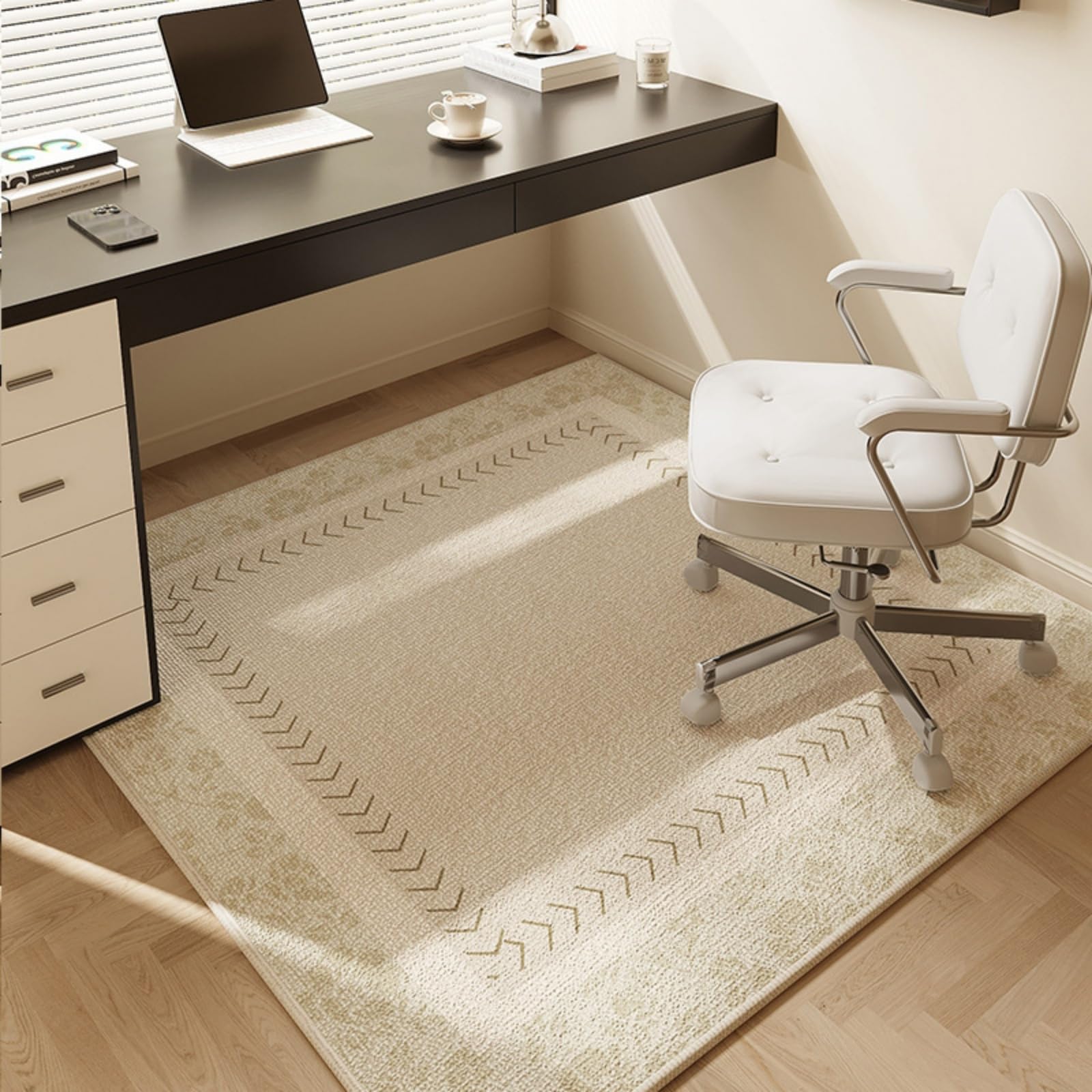 Quadratische Bürostuhlmatte für Teppich und Hartholzbodenschutz, rutschfeste Gaming-Schreibtischunterlage für Rollstühle, modernes Blumenmuster, 120 x 120 cm, Teppichschutz