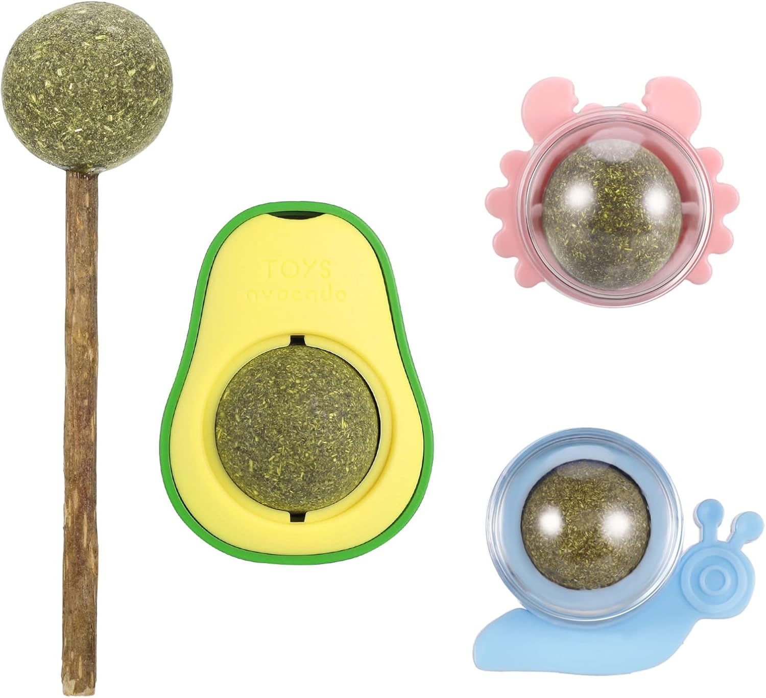 picidae Catnip Wall Toys, 4 Pieces Catnip Edible Balls, Rotatable Cat Toys Set Catnip Lollipops, Healthy Catnip Wall Ball, Avocado Shape…